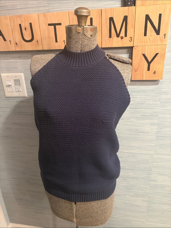LOFT Tops - LOFT Navy Textured Mock Neck Sleeveless Knit Tank
